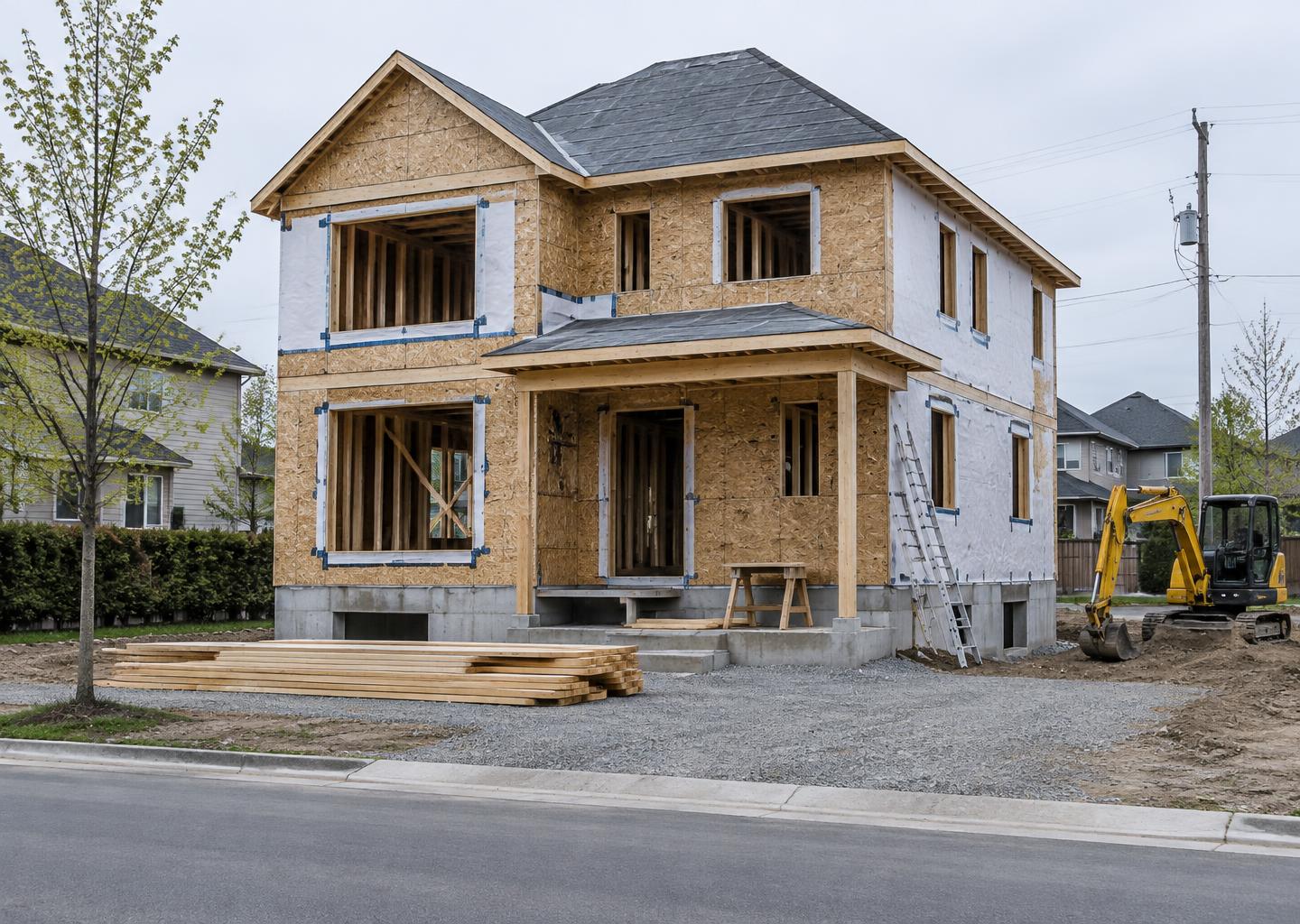 Visuel d’inspiration : résidence en ossature de bois en cours de construction à Terrebonne